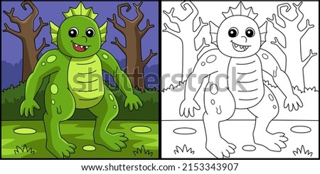 Swamp Monster Halloween Coloring Page Illustration