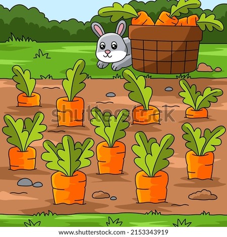 Carrot Field Colored Cartoon Illustration