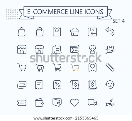 Shopping and e-commerce vector outline mini line icons set. 24x24 px. Pixel Perfect. Editable stroke. Royalty-Free Stock Photo #2153365465