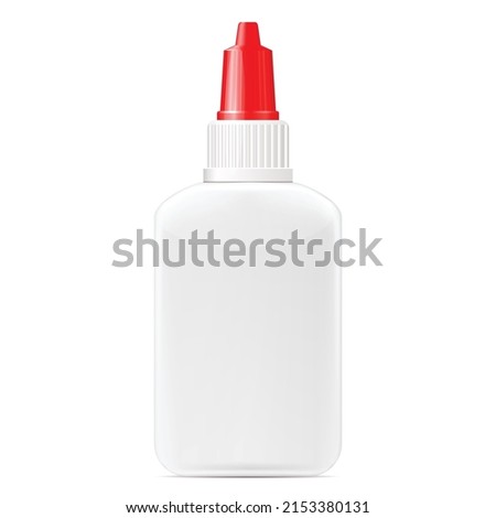 Glue bottle, blank plastic container with red cap, glue package, branding mockup, vector Royalty-Free Stock Photo #2153380131