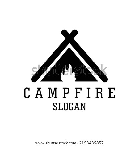 tent logo with fire vector design