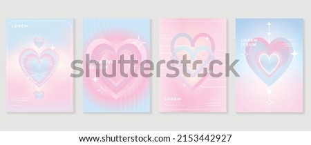 Abstract pastel gradient cute cover template. Set of modern poster with vibrant graphic color, hologram, adorable elements, heart shapes, star. Minimal style design for flyer, brochure, ads, media. Royalty-Free Stock Photo #2153442927