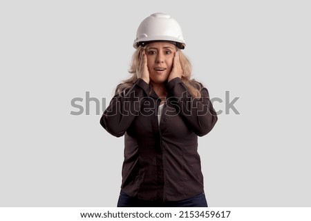 Female engineer in studio photos with white background for clipping