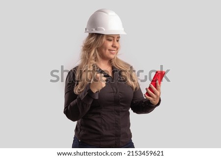 Female engineer in studio photos with white background for clipping