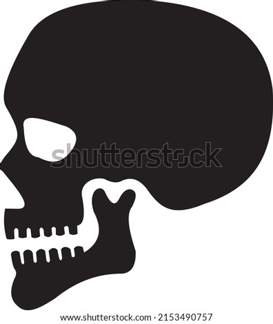 A human skull side view, black icon, for graphic design