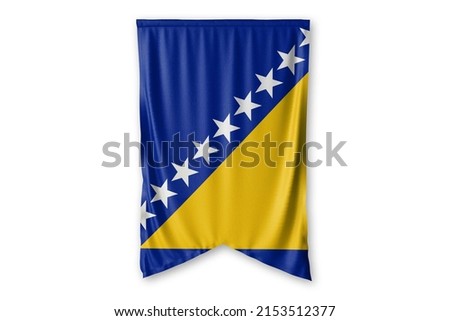 Bosnia-and-Herzeovian flag hang on a white wall background. - image.