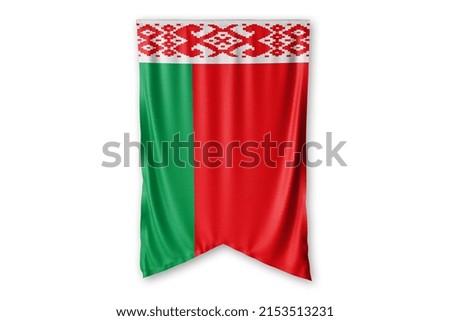 Belarus flag hang on a white wall background. - image.