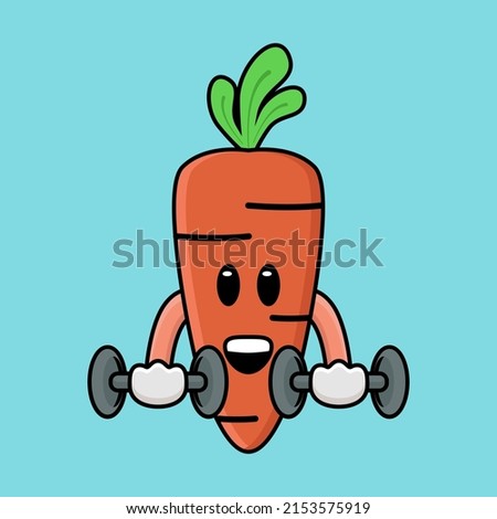 Cute carrot mascot exercising using dumbbells of illustration vector and Premium Vector