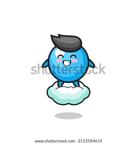 cute gum ball illustration riding a floating cloud , cute design