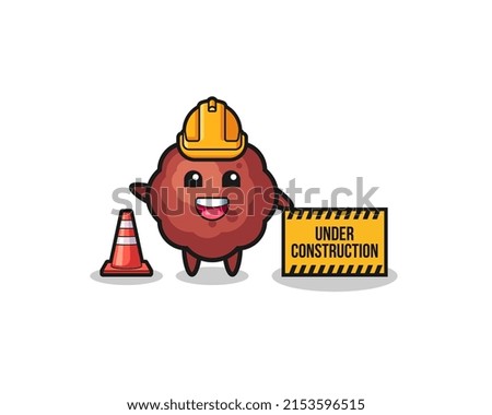 illustration of meatball with under construction banner , cute design