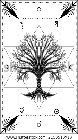 Wood. Tree poster. mystical elements. Tree of life.