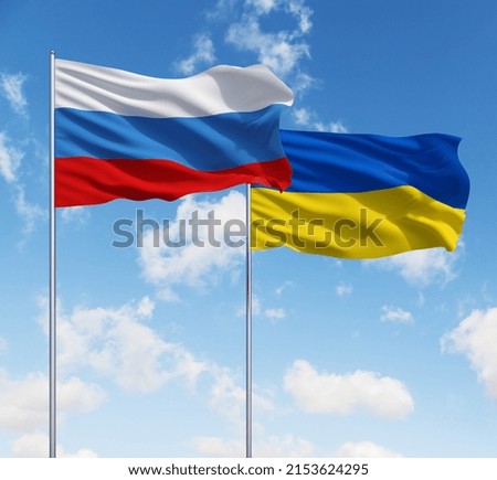 Flags of Russia and Ukraine. Ruassia and Ukraine war concept