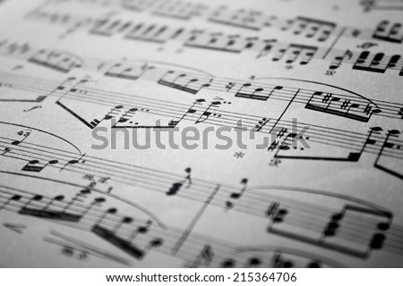 Sheet Music Background Musical Notes  with selective focus Royalty-Free Stock Photo #215364706