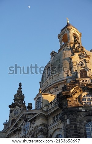 view of the dresden frauenkirche in germany with the blue sky in the background