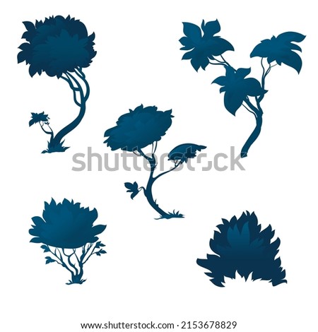 Silhouette of beautiful trees and shrubs. Vector plants