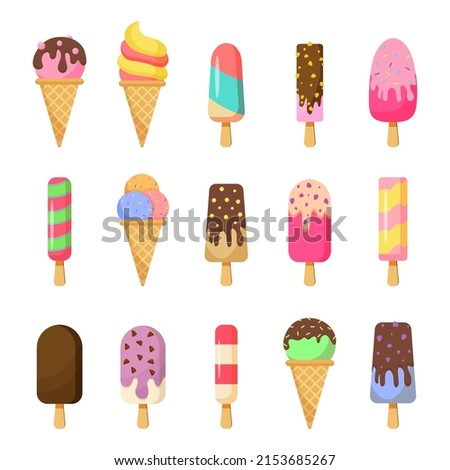 Collection of ice cream on a white background. Vector illustration.