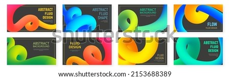 Abstract fluid curve. Gradient blend line, creative liquid colorful shapes and banner vector backgrounds set. Modern design with bright waves flow in motion, dynamic multicolored streams Royalty-Free Stock Photo #2153688389