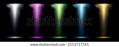 Ray of light realistic. Collection of portals for fast travel. Level up in places with different colors. Set of special points on map. Cartoon flat vector illustrations isolated on black background