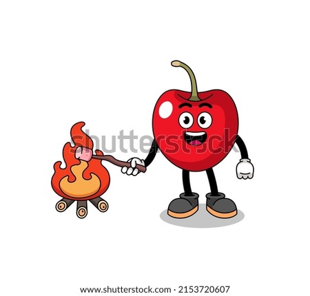 Illustration of cherry burning a marshmallow , character design