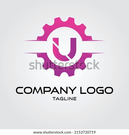 Digital tech u vector business logo template concept illustration Gear electronic factory sign Cog wheel technology symbol SEO emblem Design element