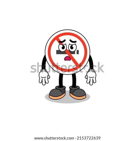 no smoking sign cartoon illustration with sad face , character design