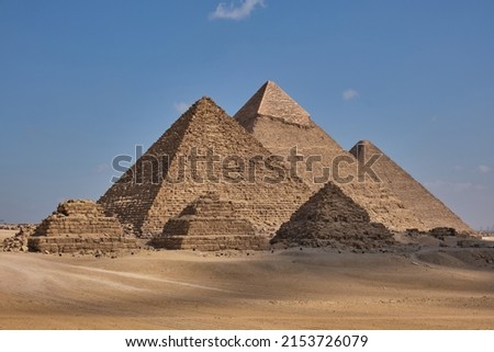 The Great Pyramid of Giza is the largest Egyptian pyramid and tomb of Fourth Dynasty pharaoh Khufu. Built in the 26th century BC Royalty-Free Stock Photo #2153726079