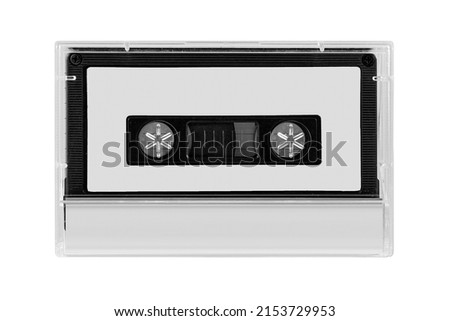 compact audio cassette label package isolated. Blank view compact audio cassette in transparent case box. mockup template Royalty-Free Stock Photo #2153729953