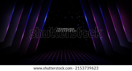 stage curtains with spotlight blue purple neon lines backgrounds for sign corporate, advertisement business, social media post, billboard agency advertising, ads campaign, motion video, landing pages Royalty-Free Stock Photo #2153739623