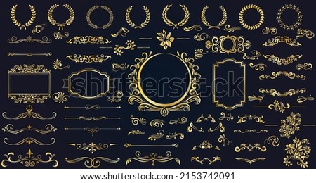 Set of Decorative Gold shiny glowing vintage frames and borders set, Gold photo frame with corner Thailand line floral for picture, Vector design decoration pattern style. border design is pattern 