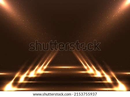 Empty fashion runway stage brown scene background with walkway spotlights and dust particles. Vector graphic illustration Royalty-Free Stock Photo #2153755937