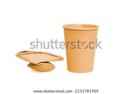 View of crumpled, disposable paper cups ready for recycling, isolated on white background. Ideal as an environmental theme, background for message board, etc.. Royalty-Free Stock Photo #2153781909