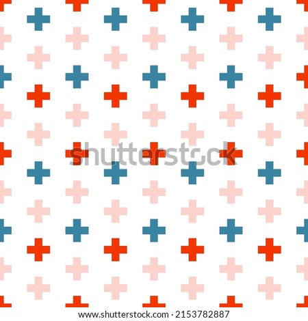 White seamless pattern with colorful crosses.