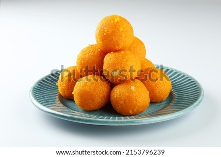 Bundi laddu dessert made during indian festival. It is famous dessert which made in every home during special occasion such as wedding or various festivals. Used selective focus. Royalty-Free Stock Photo #2153796239