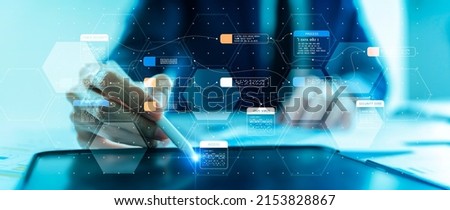 Document management system DMS Enterprise content management ECM for company digital transformation paperless workflow, better data search store share and security system cloud technology. Royalty-Free Stock Photo #2153828867