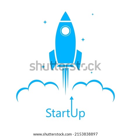 Rocket launch. Launch icon. Rocket launcher and smoke. The concept of a startup project. Vector. User interface icon.