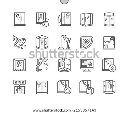 Shower stall. Bathroom. Best shower cabin. Pixel Perfect Vector Thin Line Icons. Simple Minimal Pictogram Royalty-Free Stock Photo #2153857143