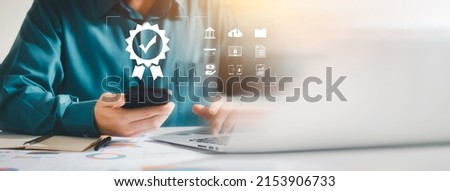 Business people working with computers and smartphones A symbol of top service ISO Certification Document Management System Quality assurance. Royalty-Free Stock Photo #2153906733