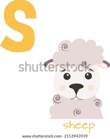 Alphabet, English, with portraits of animals, letter S, animal Sheep