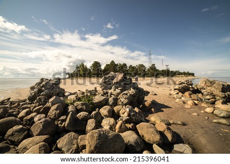 beach skyline with sand and perspective with clouds