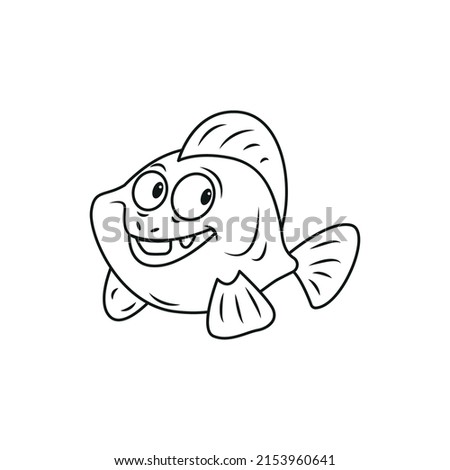 Coloring page of cartoon fish. Coloring book design for kids and children.Underwater world. Black and white vector illustration.