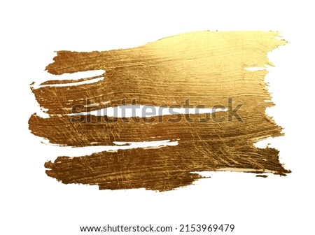 Grunge Gold and bronze glitter color smear painting element on white. Abstract glow shiny background. Royalty-Free Stock Photo #2153969479