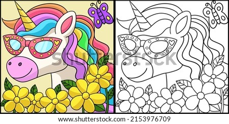 Unicorn Wearing Sunglasses Coloring Illustration