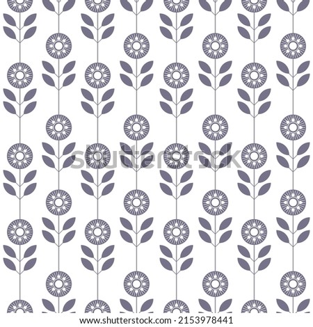 Monochrome flowers and leaves vector seamless pattern on white background. Floral graphic ornament wallpaper. Abstract geometric backdrop. Template for print, design, banner or card.