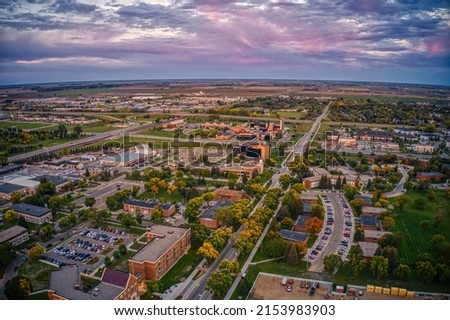 Aerial View of a large Public University in Grand Forks, North Dakota Royalty-Free Stock Photo #2153983903