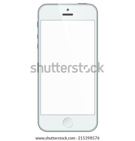 Realistic white mobile phone with blank screen isolated on white. Vector EPS10 Royalty-Free Stock Photo #215398576