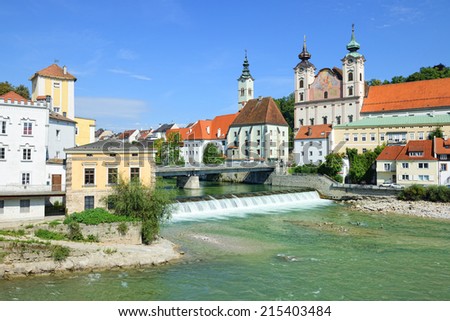 cityscape of the Steyr. Upper Austria Royalty-Free Stock Photo #215403484