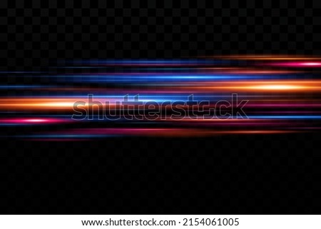 Motion light effect for banners. Blue lines. The effect of speed on a blue background. Red lines of light, speed and movement. Vector lens flare. Royalty-Free Stock Photo #2154061005
