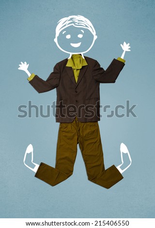 Funny cute smiley hand drawn character in casual clothes