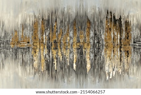 Modern abstract oil painting art design. Orange, gold, blue,
