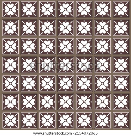 Vector tile pattern, heart-shaped flower color is white on brown flat style